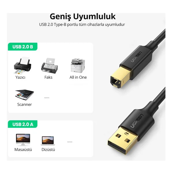 Ugreen 20846 1 M USB 2.0 Yazıcı Kablosu - Görsel 7