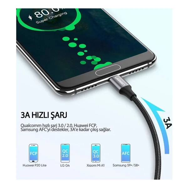 Ugreen 60133 2 m USB to Type-C Hızlı Şarj Kablosu - Görsel 3