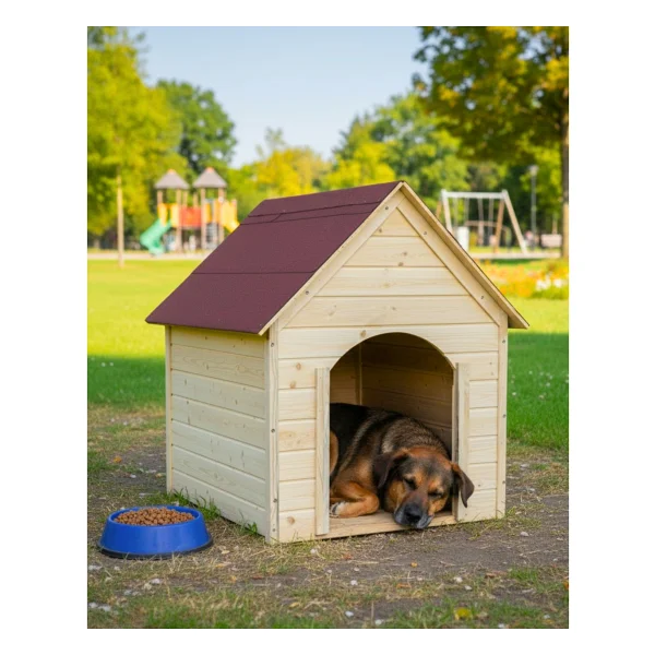 Reyo Pet Suya Soğuğa Dayanıklı Lüks Büyük Boy Ahşap Köpek Kulubesi Sokak Köpek Evi Kırmızı Çatılı 100x100x78 Cm - Görsel 9