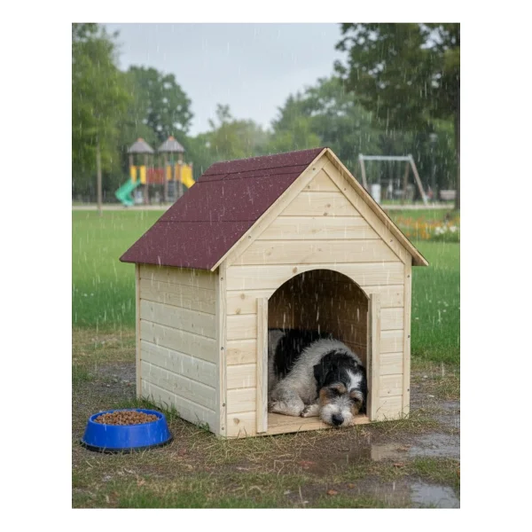 Reyo Pet Suya Soğuğa Dayanıklı Lüks Büyük Boy Ahşap Köpek Kulubesi Sokak Köpek Evi Kırmızı Çatılı 100x100x78 Cm - Görsel 3