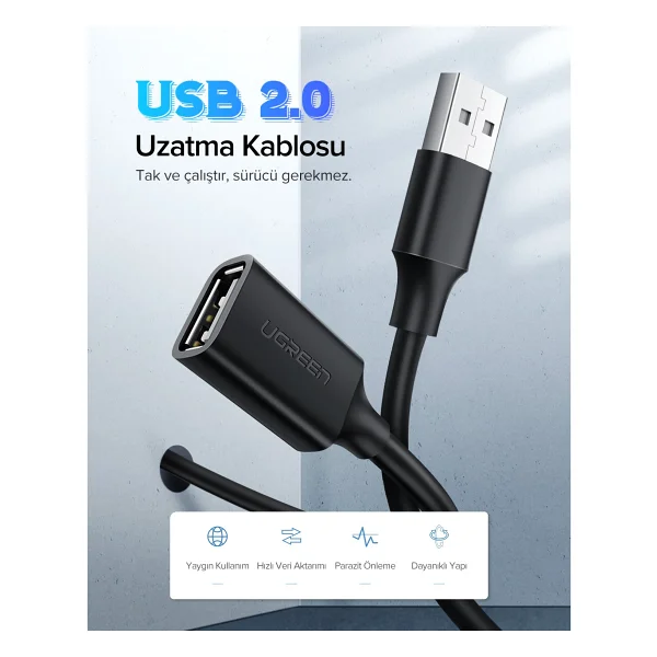 Ugreen 10314 1 M USB 2.0 Uzatma Kablosu - Görsel 7