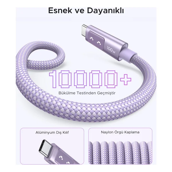 Ugreen Uno 65092 1 M Mor Type-C To Type-C Hızlı Şarj Kablosu - Görsel 10
