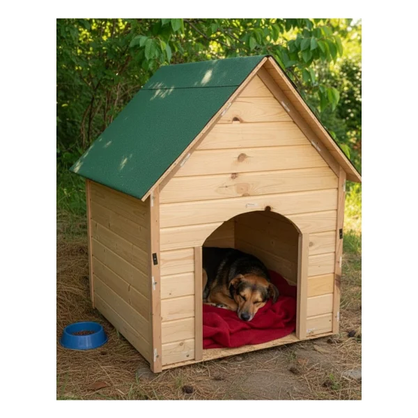 Reyo Pet Suya Soğuğa Dayanıklı Lüks Büyük Boy Ahşap Köpek Kulubesi Sokak Köpek Evi Yeşil Çatılı 100x100x78 Cm - Görsel 7