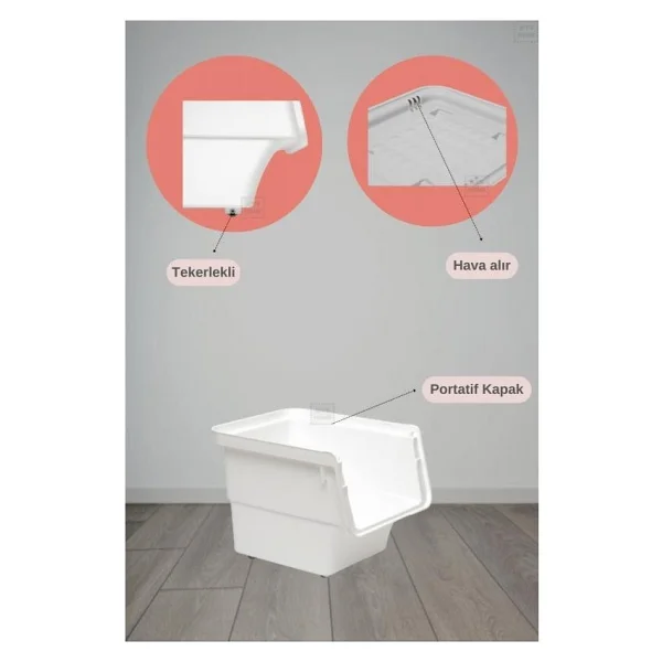 Jet's Home 2'li Patates Soğan Sepeti Beyaz-Gri Tekerlekli Kapaklı Havalandırmalı 24 Litre Sebzelik Organizer - Görsel 4