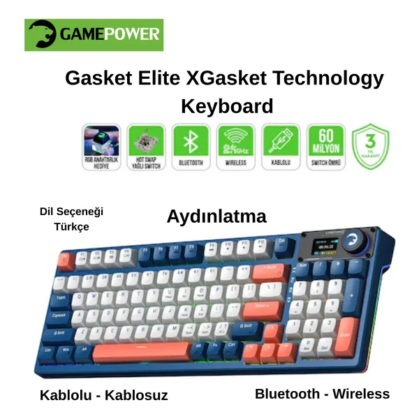 Gamepower Gasket Elite X RGB Kablolu/Kablosuz Mekanik Oyuncu Klavyesi - Görsel 9