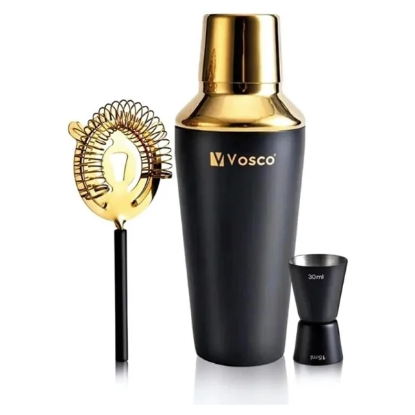 Vosco 3 Parça Paslanmaz Çelik Kokteyl Shaker Seti (Gold) - Görsel 9