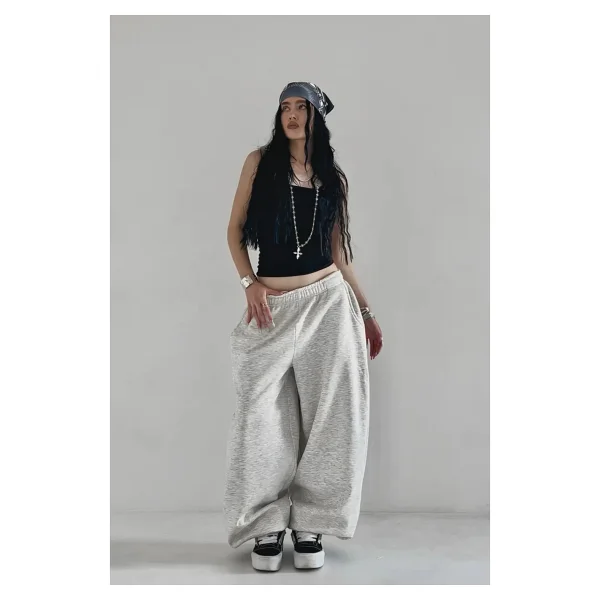 Vladivosto Büyük Beden Battal Boy Siyah Gri Ekstra Bol Kalıp Tesettür Oversize Baggy Harajuku Eşofman Altı - 4xl - Görsel 3