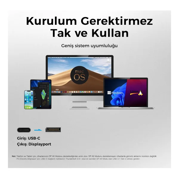 Mikrava USB C Displayport 1.4 Kablo (8k@60hz, 4k@240hz, 2k@360hz) HDR Hdcp Type C To Dp [Thunderbolt 5/4/3, Dex Mode Uyumlu], iPhone 15/16/17 Pro, MacBook, iPad Pro/Air, Samsung S25 Uyumlu (2 Metre) - Görsel 8