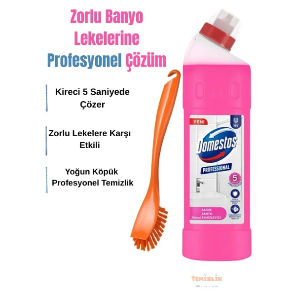 Domestos Banyo Temizleyici 750 Ml (Duşakabin Temizleyici,Derzlere Zarar Vermez)+Temizlik Fırçası - Görsel 2
