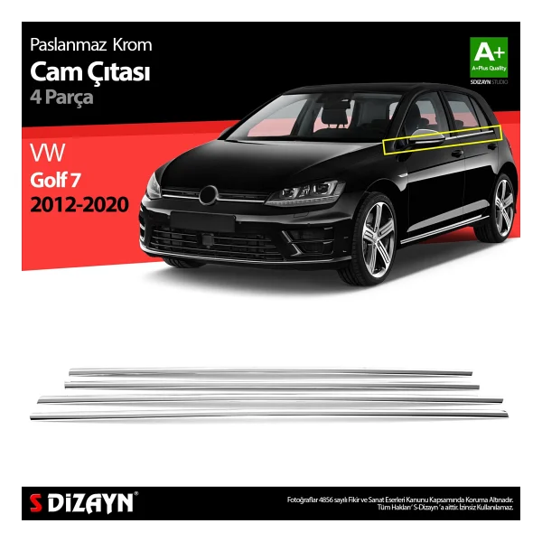 S-Dizayn Vw Golf 7 Krom Cam Çıtası 4 Prç 2013-2020 - Görsel 8