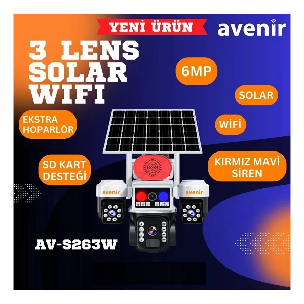 Avenir Av-S263w Beyaz 3 Kameralı 6mp Güneş Panelli Solar Wi-Fi Ptz Kamera - Görsel 6