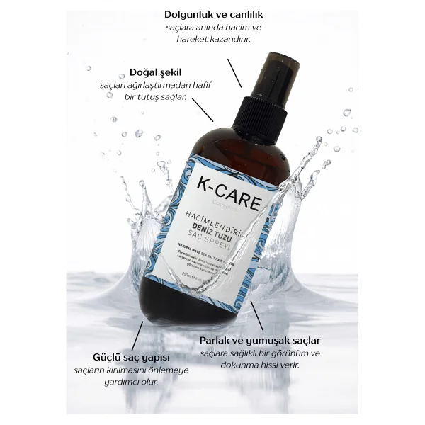 K K-Care Cosmetics Hacimlendirici Deniz Tuzu 250 Ml Saç Spreyi - Görsel 5