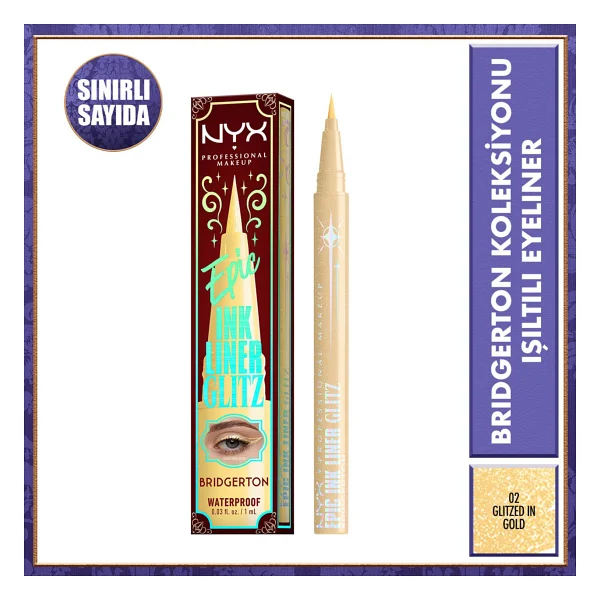 Nyx Professional Makeup Bridgerton Epic Ink Işıltılı 02 Glitzed In Gold Kalem Eyeliner - Görsel 10