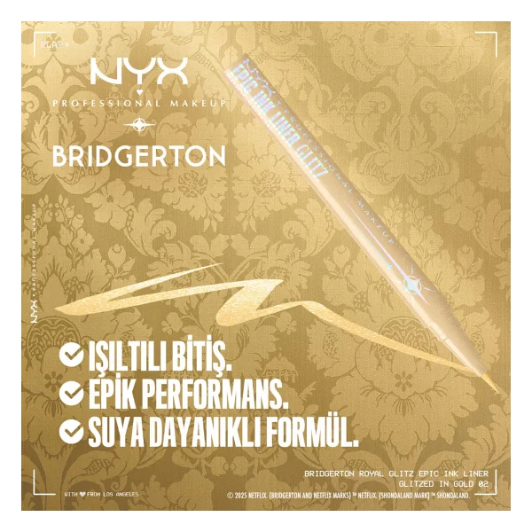 Nyx Professional Makeup Bridgerton Epic Ink Işıltılı 02 Glitzed In Gold Kalem Eyeliner - Görsel 4