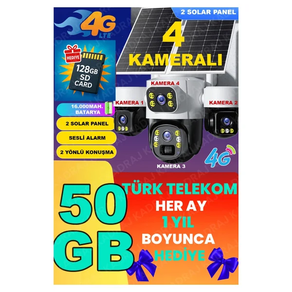 Kadraj X34b - 4 Kameralı, 4g SIM Kartlı, 2 Solar Panel Destekli, 50gb Türk Telekom M2m Hat Hediyeli - Görsel 7