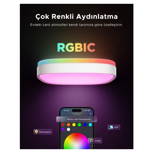Govee Rgbww + Rgbıc Kare RGB Akıllı LED Armatür - Görsel 7