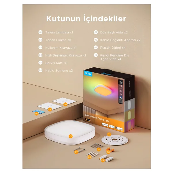 Govee Rgbww + Rgbıc Kare RGB Akıllı LED Armatür - Görsel 10