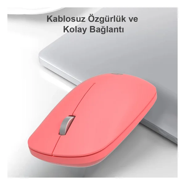Lenovo Lecoo Ws214 Pembe Sessiz Ergonomik Optik Kablosuz Mouse - Görsel 3