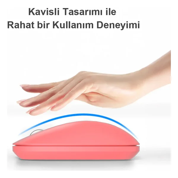 Lenovo Lecoo Ws214 Pembe Sessiz Ergonomik Optik Kablosuz Mouse - Görsel 4