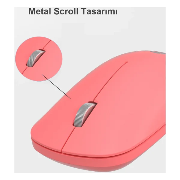Lenovo Lecoo Ws214 Pembe Sessiz Ergonomik Optik Kablosuz Mouse - Görsel 5