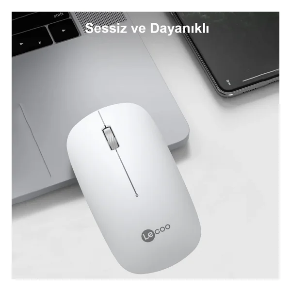 Lenovo Lecoo Ws214 Beyaz Sessiz Ergonomik Optik Kablosuz Mouse - Görsel 6