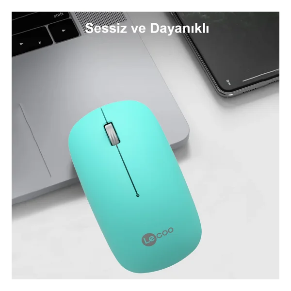 Lenovo Lecoo Ws214 Turkuaz Sessiz Ergonomik Optik Kablosuz Mouse - Görsel 3