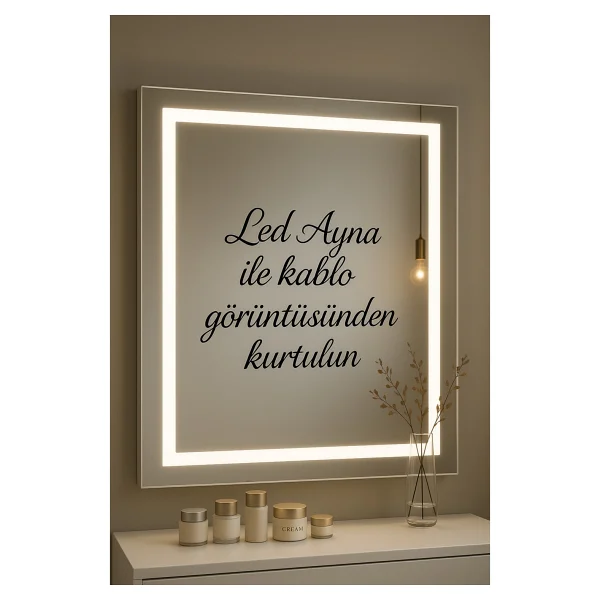 Montenero Makyaj Masası Beyaz Takı Aksesuar Düzenleyici Çekmeceli Raflı Aynalı Özel LED Ayna Kare - Görsel 5