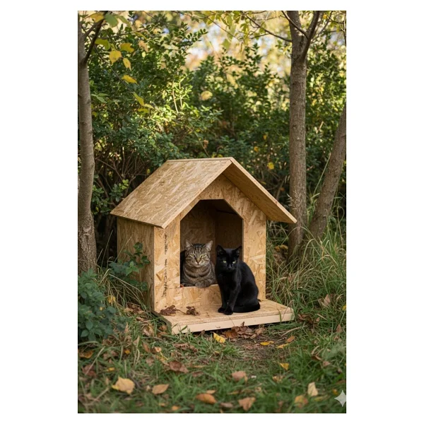 Reyo Kedi Evi Dış Ortam Uygun Ahşap Kedi Evi Osb 45x40x40 Cm - Cat20 - Görsel 5