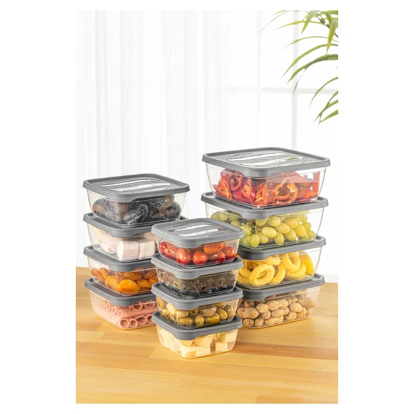 Vienev 12'li Kare Mikrodalga Içi Saklama Kabı Seti-sebze Meyve Et Saklama Kabı 4x(500-1000-1600 ML)antrasit - Görsel 2