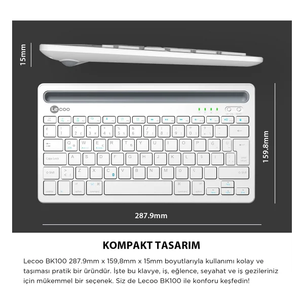 Lenovo Lecoo Bk100 Beyaz Tkl Kablosuz Klavye - Görsel 2