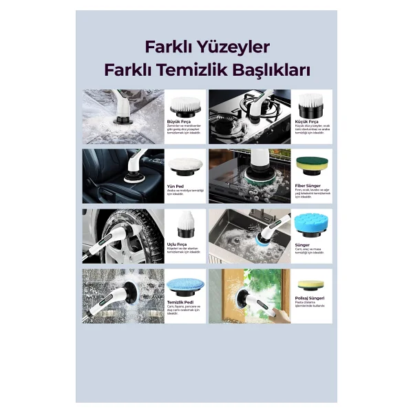 Robo 9 Başlıklı Şarjlı Dijital Temizlik Fırçası - Görsel 2