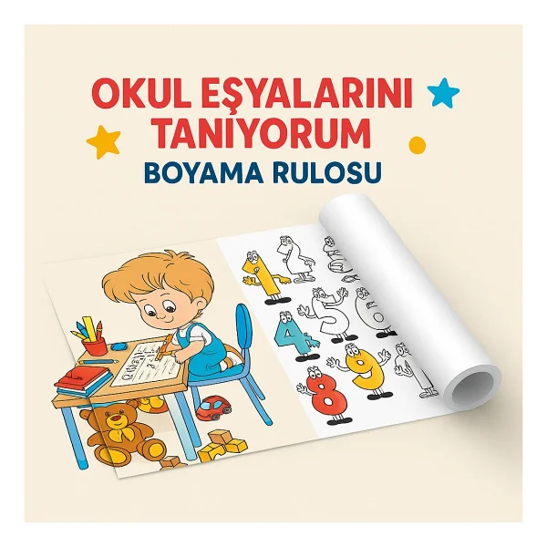 Haydi Dekor Okul Eşyalarını Tanıyorum - 5 Metre Eğitici Boyama Rulosu Resim Kağıdı Rulo Kağıt - Görsel 2