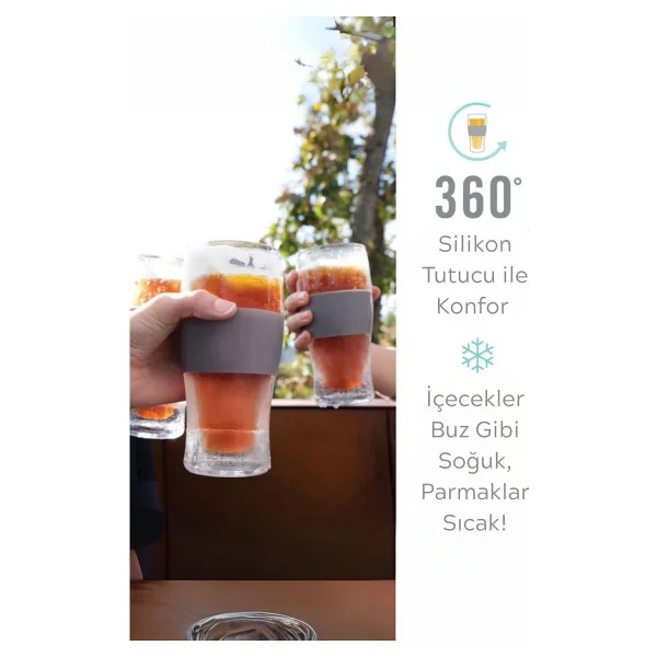 Erkugo Soğuk Tutucu Jel Bardak - Çift Cidarlı, Dondurulabilir Bira, Meşrubat, Kokteyl Bardağı - Görsel 2