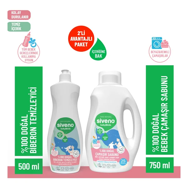 Siveno %100 Doğal Bebek Çamaşır Sabunu 750 Ml & Biberon Emzik Temizleyici Elde Bulaşık Sabunu 500 Ml Set - Görsel 10
