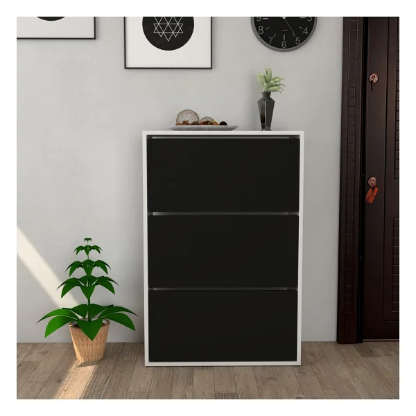 Moonlife 3 Kapaklı Kayar Raflı Siyah Ayakkabılık - Görsel 6