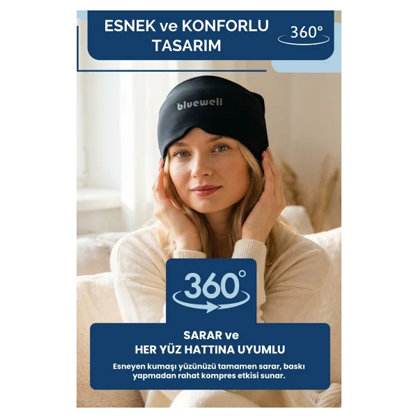 Bluewell Orthopedıcs Products Mıgren Baş Ağrısı Giderici Başlık Şapka, Üç Katmanlı Medikal Jel Kompresli Sıcak Soğuk Terapi Bere - Görsel 4