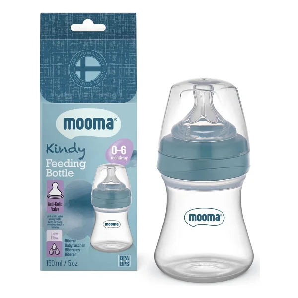 Mooma Kindy 0-6 Ay Yavaş Akış Mavi Biberon 150 Ml - Görsel 4