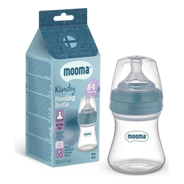 Mooma Kindy 0-6 Ay Yavaş Akış Mavi Biberon 150 Ml - Görsel 3