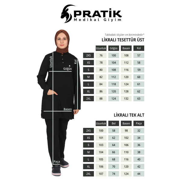Pratik Medikal Likralı Hemşire Forması Tesettür Takım Kiremit - Görsel 5