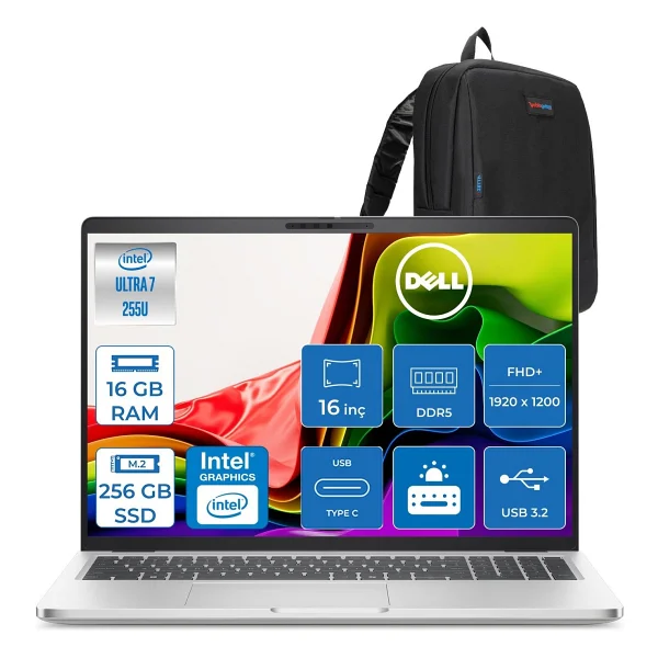 Dell Pro 16 Pc16250255 Ultra 7 255u 16 GB 256 GB SSD Intel Graphics 16" Wuxga Notebook - Görsel 9