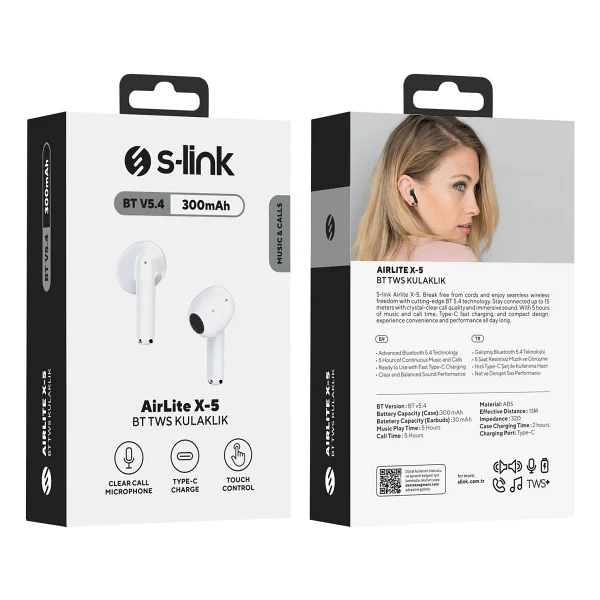 S-Link Airlite X-5 TWS Beyaz Kulak İçi Bluetooth Kulaklık - Görsel 6