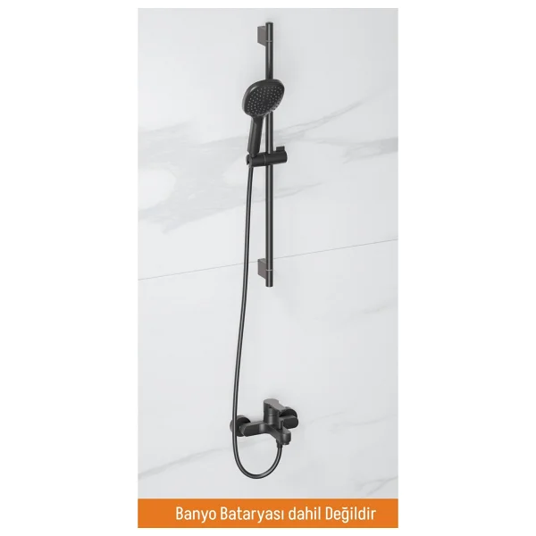 Adell Mode S Sürgülü Duş Seti - Mat Siyah 3 Fonksiyonlu El Duşu Pvc Flex Hortum 157820224 - Görsel 2