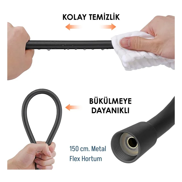 Adell Mode S Sürgülü Duş Seti - Mat Siyah 3 Fonksiyonlu El Duşu Pvc Flex Hortum 157820224 - Görsel 3