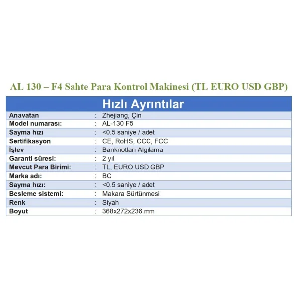 Bill Counter Al-130 F4 Sahte Para Kontrol Makinesi - Görsel 3