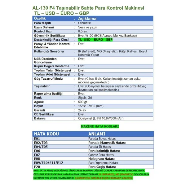 Bill Counter Al-130 F4 Sahte Para Kontrol Makinesi - Görsel 4