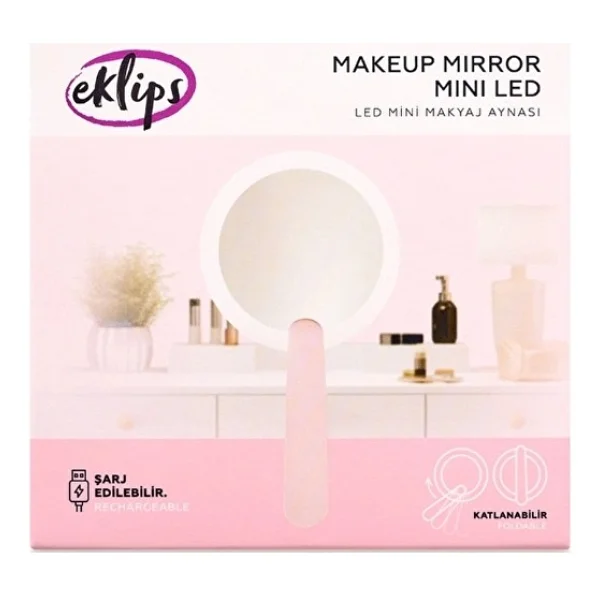 Eklips Mini Makyaj Aynası LED Pembe - Görsel 2