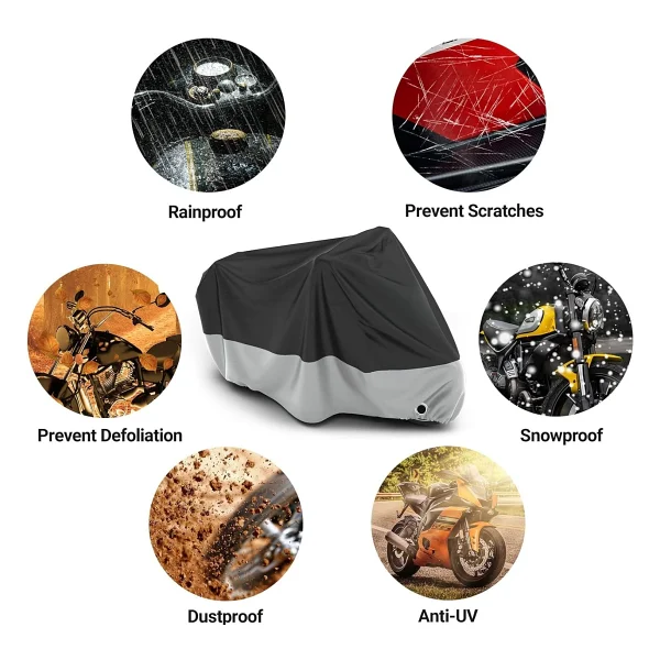 Encover Triumph Tiger Reflektörlü Siyah-Gri (Arka Çanta Uyumlu) Motosiklet Brandası,Motor Branda Motor Örtüsü (Güvenlik Kilidi Ve Bağlantı Tokalı) - Siyah Gri - Reflektörlü Arka Çanta Uyumlu - Görsel 5