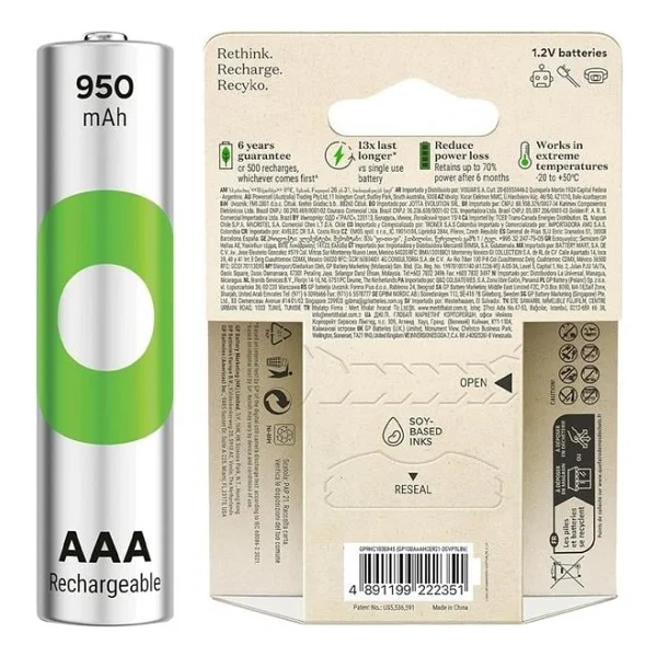 Gp Recyko 950 mAh 6'lı Şarjlı Aaa İnce Kalem Pil - Görsel 5