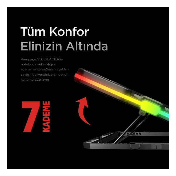 Rampage Breeze S50 5 Fanlı RGB Lcd Ekranlı Laptop Soğutucu - Görsel 5