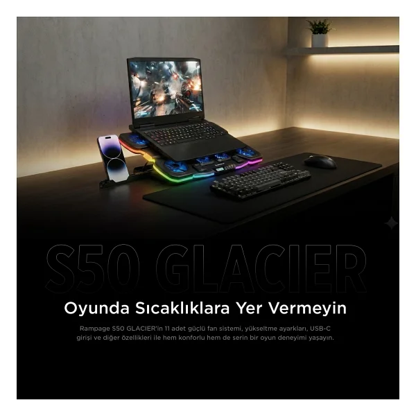 Rampage Breeze S50 5 Fanlı RGB Lcd Ekranlı Laptop Soğutucu - Görsel 6